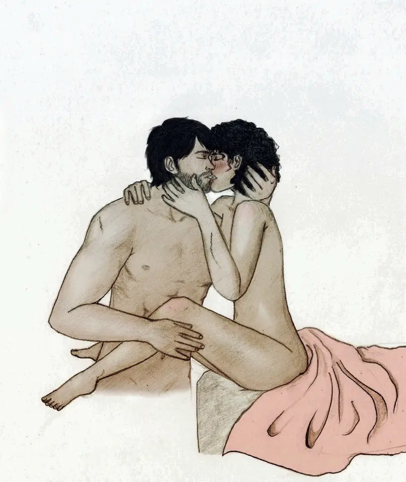 Image 1girls,blush,female,simple_background,white_background,1boy,black_hair,male,nude,short_hair,straight,thighs,interracial,feet,male/female,nude_female,nude_male,closed_eyes,kissing,toes,imminent_sex,holding_head,unknown_artist,blanket,the_walking_dead,the_walking_dead_game,older_male_and_younger_female,clementine_(the_walking_dead),the_walking_dead:_a_new_frontier,javier_garcia