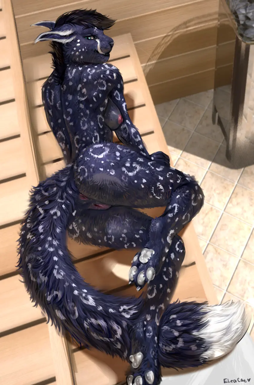 Image breasts,female,hi_res,nipples,solo,black_hair,nude,pussy,short_hair,tail,ass,feet,hair,anthro,anus,fur,genitals,inside,mammal,fluffy,fluffy_tail,markings,felid,pantherine,pawpads,snow_leopard,spots,spotted_body,spotted_fur,whiskers,sauna,eleacat,zuri_(neliah)