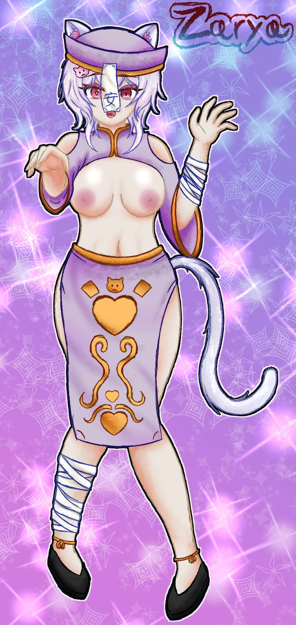 Image breasts,female,nude,cat_girl,virtual_youtuber,vtuber,monster_girl,mythology,public_domain,vampire,chinese_mythology,shoes,vtuberfanart,latam_virtual_youtuber,jiangshi_costume,flats,jiangshi,marshmallowvt,zarya_az