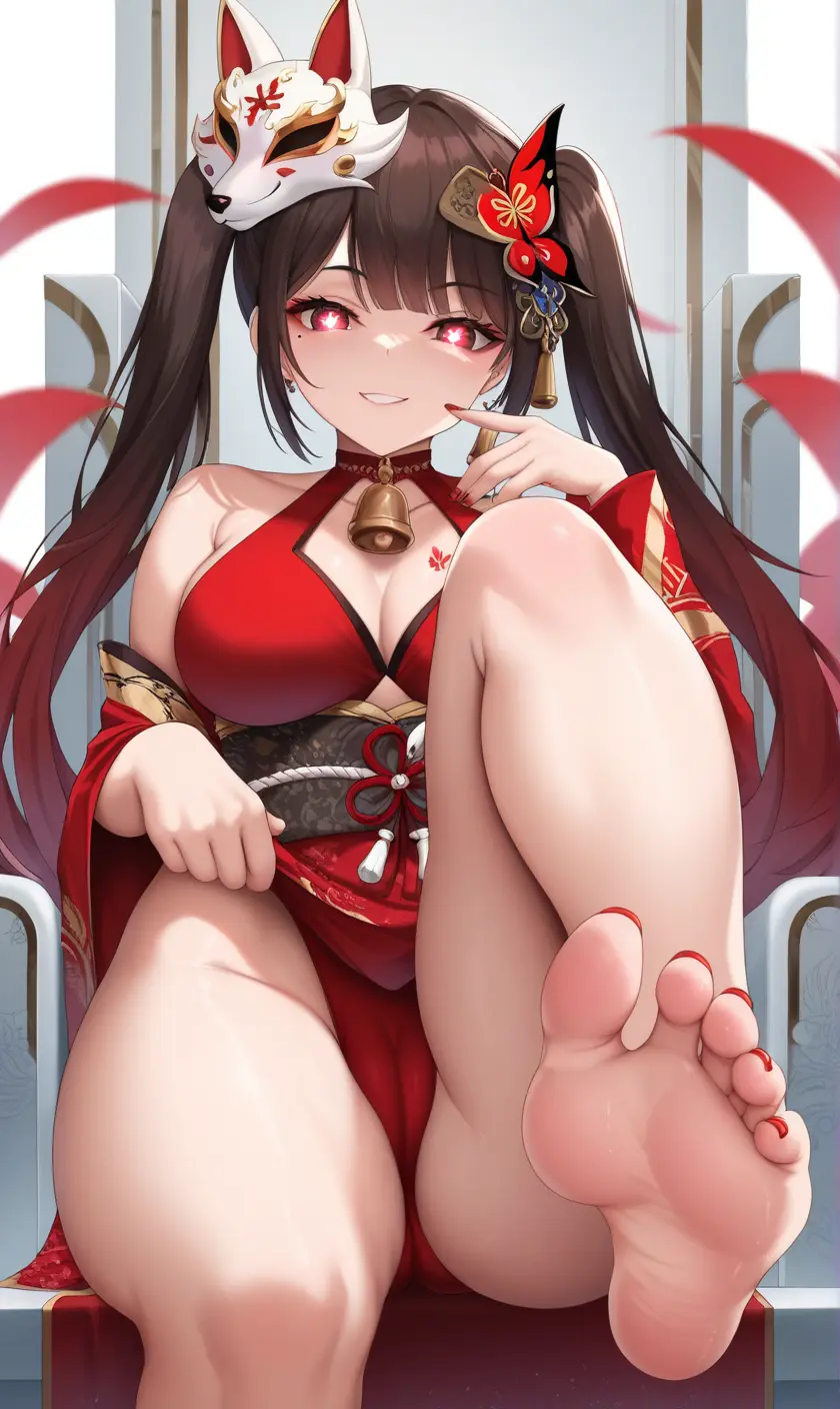 Image 1girls,female,female_only,hi_res,highres,red_eyes,sweat,female_focus,thick_thighs,thighs,barefoot,feet,ai_generated,bare_shoulders,bare_thighs,cleavage,foot_fetish,brown_hair,cameltoe,soles,sweating,teasing,toenail_polish,toes,foot_play,bare_legs,honkai:_star_rail,honkai_(series),sparkle_(honkai:_star_rail),foopanthia