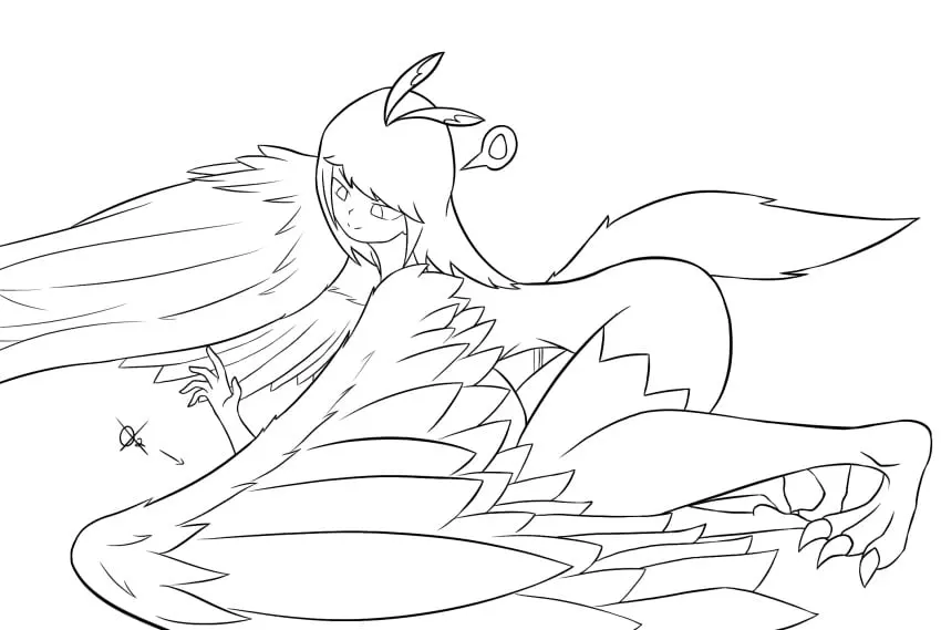 Image 1girls,breasts,female,white_background,1boy,male,big_butt,feathered_wings,huge_breasts,wings,bird_feet,harpy,harpy_girl,drajoe,nukami_shina_(drajoe),xfacility