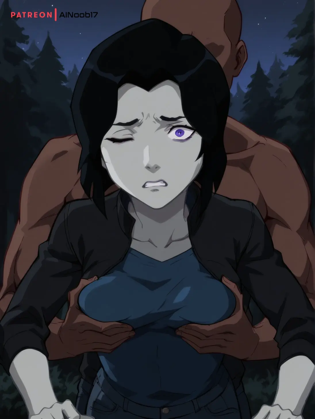 Image 1girls,breasts,female,1boy,male,short_hair,faceless_male,dark-skinned_male,interracial,ai_generated,solo_focus,tagme,one_eye_closed,stable_diffusion,purple_eyes,scared,dark_hair,outdoors,night,grabbing_from_behind,jacket,breast_grab,dc,dc_comics,forced,rape,double_breast_grab,jeans,teen_titans,grey-skinned_female,grey_skin,groping_from_behind,grabbing_breasts,park,raven_(dc),dcamu,justice_league_vs_teen_titans,raven_(dcamu),ainoob17,breast_grab_from_behind,groping_through_clothes,dc_extended_universe