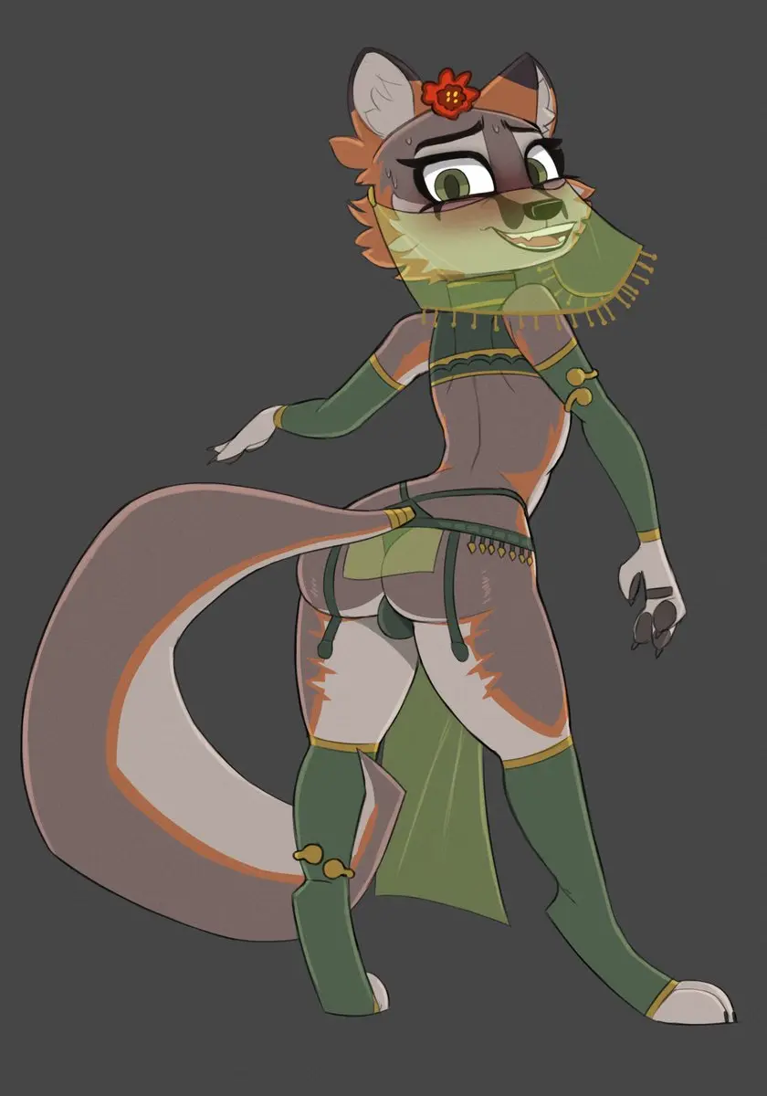 Image solo,1boy,male,furry,femboy,green_eyes,gay,makeup,fox,brown_body,yitexity