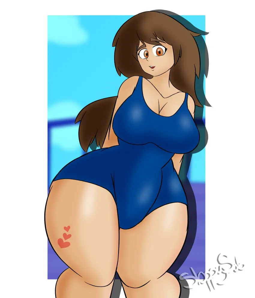 Image breasts,female,solo,thick_thighs,wide_hips,solo_female,solo_focus,huge_breasts,swimsuit,brown_hair,big_thighs,big_hips,fanart,swimwear,huge_thighs,guilty_gear,guilty_gear_strive,may_(guilty_gear),sloppy_sab