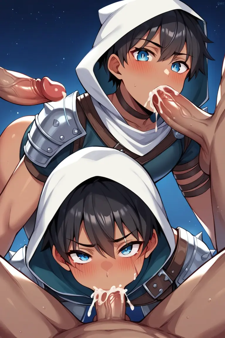 Image cum,cum_in_mouth,male,ai_generated,male_only,yaoi,gay,blowjob,multiple_boys,gangbang,twins