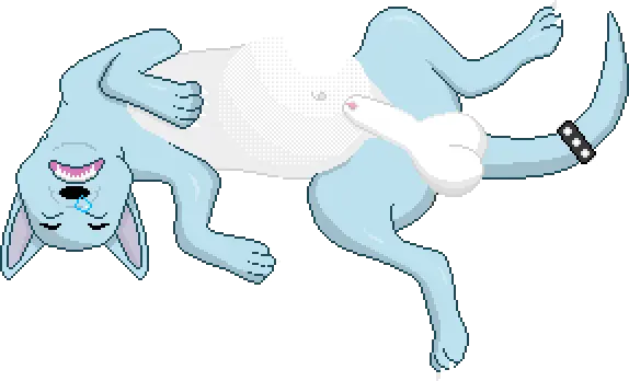 Image solo,male,navel,tail,lying,on_back,accessory,belly,teeth,balls,sharp_teeth,collar,animated,genitals,claws,blue_body,animal_genitalia,sheath,feral,sleeping,vore,furgonomics,tail_accessory,white_belly,breathing,bloated,tail_collar,peeking_penis,vorochi