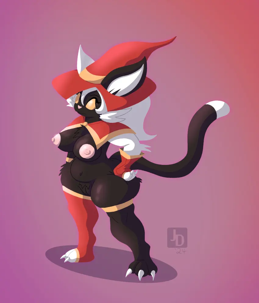 Image big_breasts,breasts,clothing,female,hi_res,nipples,solo,white_hair,pussy,hat,thick_thighs,humanoid,headwear,headgear,hair,anthro,animal_humanoid,genitals,mammal,big_nipples,cat_humanoid,feline,legwear,witch_hat,slit_pupils,mammal_humanoid,short_stack,felid,domestic_cat,felis,leggings,felid_humanoid,feline_humanoid,pupils,legband,lineless,jared_dillon