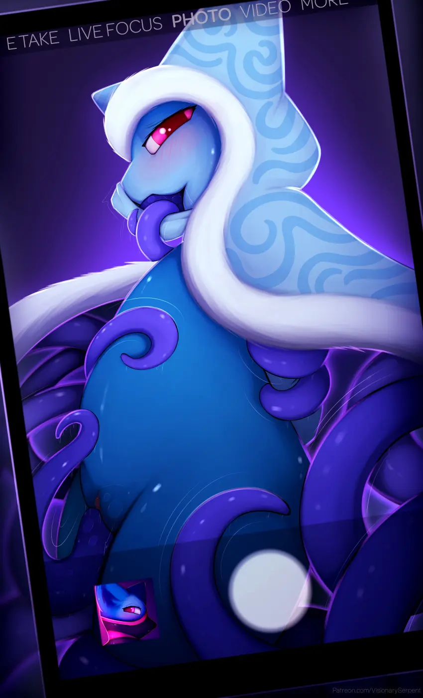 Image blush,clothed,clothing,female,hi_res,looking_at_viewer,solo,oral,pokemon,pokemon_(species),pussy,thick_thighs,absurd_res,saliva,nintendo,penetration,genital_fluids,tentacle,bodily_fluids,genitals,mammal,partially_clothed,oral_penetration,2024,electronics,feral,phone,feral_only,bound,vaginal_fluids,generation_1_pokemon,phone_screen,tentacle_in_mouth,tentacle_penetration,grinding,legendary_pokemon,cloak,mew_(pokemon),visionaryserpent