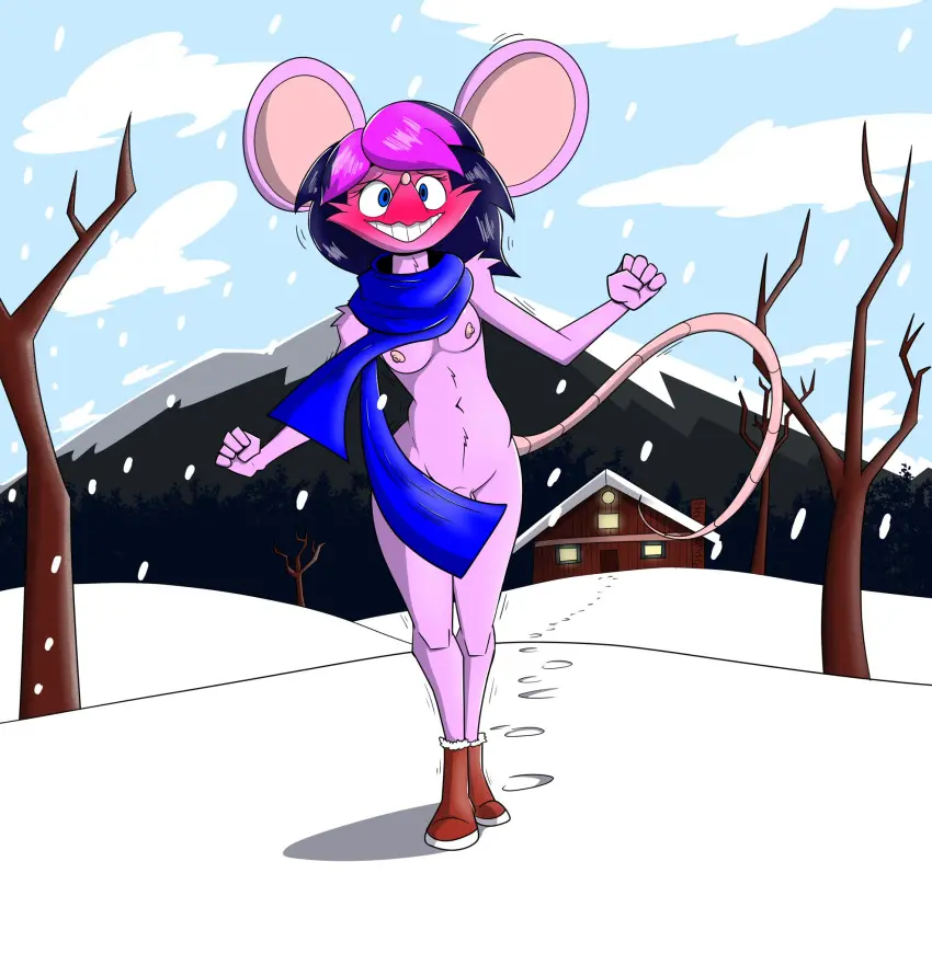Image 1girls,blush,breasts,female,solo,nude,penis,convenient_censoring,furry,futanari,high-angle_view,intersex,balls,anthro,tagme,mouse,scarf,snow,exhibitionism,winter,birbpan,cold,better_version_at_source,twitter_sample,naked_scarf