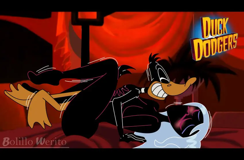 Image 1girls,female,white_hair,1boy,male,sex,bed,bedroom,black_body,alien,mating_press,alien_girl,1boy1girl,looney_tunes,warner_brothers,alien_humanoid,duck_dodgers,martian,martian_(duck_dodgers),queen_tyr'ahnee,daffy_duck,bedroom_sex,duck,bolillo_werito