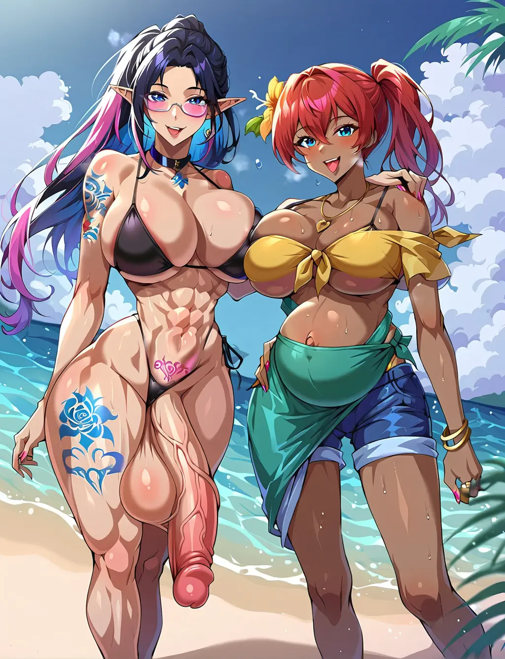 Image 1girls,breasts,female,large_breasts,black_hair,blue_eyes,penis,red_hair,bikini,huge_ass,huge_butt,1futa,futanari,intersex,ponytail,muscular,beach,ocean,ai_generated,huge_belly,pregnant,pregnant_female,tattoo,tattooed_arm,balls,glasses,huge_cock,huge_breasts,stable_diffusion,elf,pubic_tattoo,elf_ears,huge_balls,large_penis,large_balls,large_ass,large_butt,original_characters,large_thighs,clouds,highlights_(coloring),muscular_futa,elf_futa,sarong,human_female,daisy_dukes,huge_testicles,thigh_tattoo,mage.space,maximum_dee_(original_character),shadowrun,midjourney