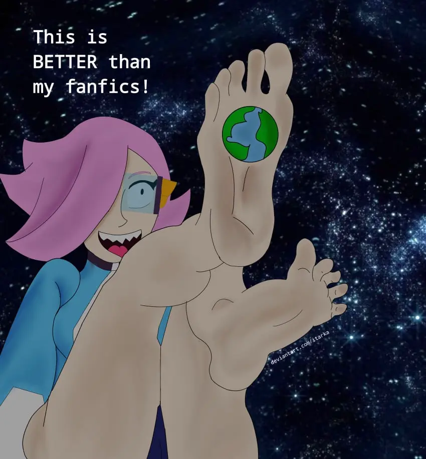 Image 1girls,female,underwear,feet,foot_fetish,planet,space,brawl_stars,giantess,tinted_eyewear,foot_focus,colette_(brawl_stars),blue-tinted_eyewear,scouter,smelly_feet,itarka,navigator_colette