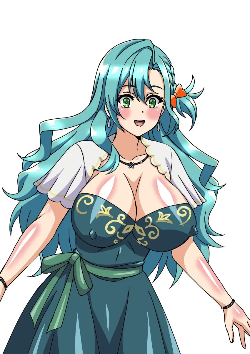 Image 1girls,female,female_only,open_mouth,smile,solo,very_long_hair,blue_hair,aqua_hair,accessory,cleavage,covered_nipples,green_eyes,dress,necklace,nintendo,braid,upper_body,official_alternate_costume,alternate_costume,fire_emblem,fire_emblem_engage,bare_arms,chloe_(fire_emblem),ezsm5857