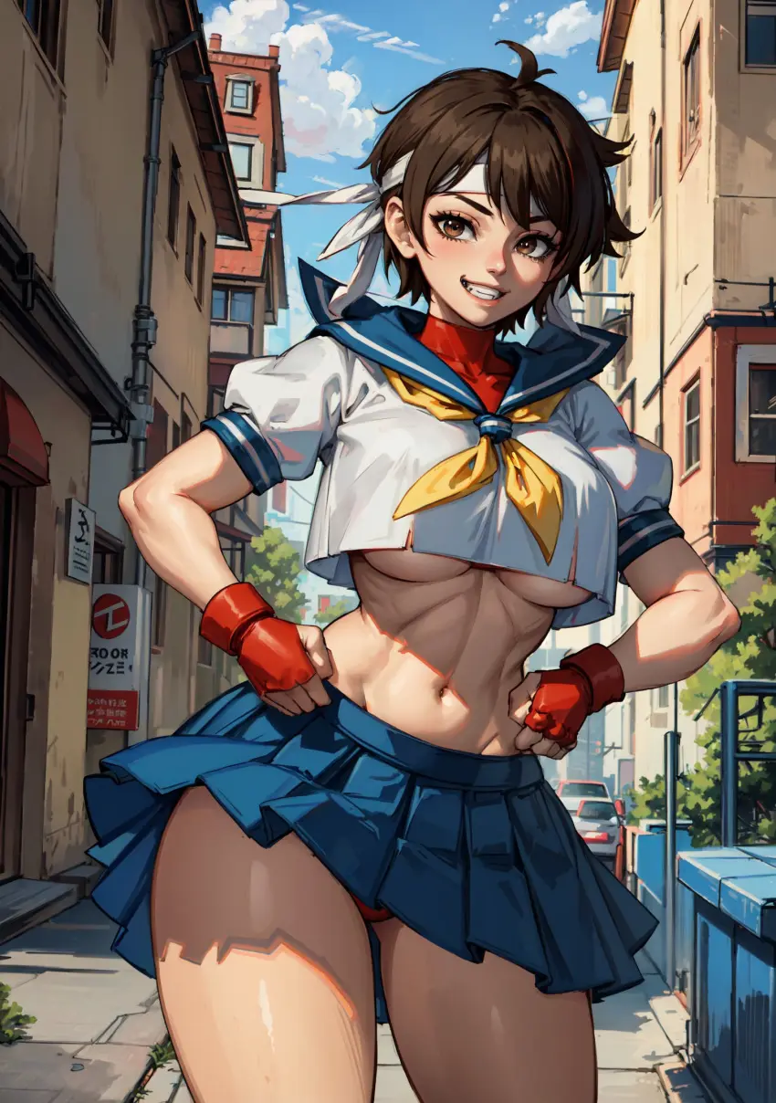 Image female,looking_at_viewer,ai_generated,video_games,street_fighter,sakura_kasugano,makimass_ai