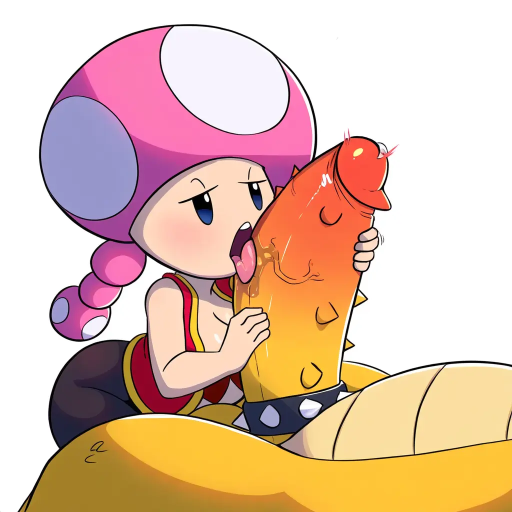 Image 1girls,breasts,clothing,female,open_mouth,simple_background,white_background,1boy,licking_penis,male,oral,penis,big_ass,bubble_butt,ai_generated,partial_male,size_difference,mario_(series),nintendo,self_upload,oral_sex,interspecies,2024,larger_male,novelai,smaller_female,bowser,vest,cock_ring,cock_worship,super_mario_bros.,2024s,barbed_penis,spiked_penis,mushroom_girl,toadette,cold_shrike