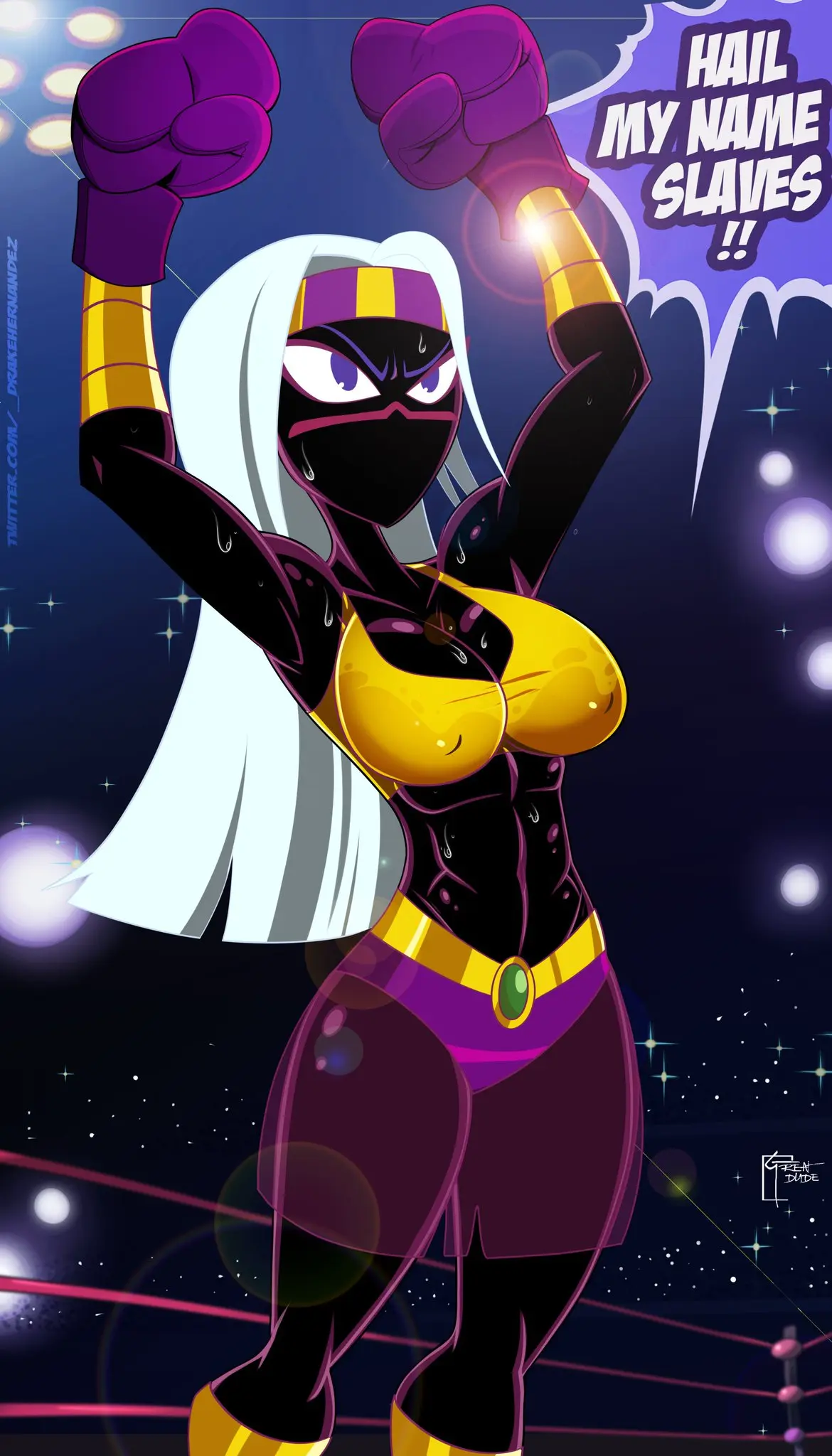 Image 1girls,big_breasts,breasts,clothed,clothing,female,female_only,hi_res,large_breasts,long_hair,solo,white_hair,gloves,sweat,female_focus,thick_thighs,muscular,cleavage,color,text,tagme,purple_eyes,fit,fit_female,english_text,nipples_visible_through_clothing,abs,text_bubble,nipple_bulge,commission,muscular_female,muscles,wrestling,looney_tunes,warner_brothers,purple_gloves,duck_dodgers,martian,martian_(duck_dodgers),queen_tyr'ahnee,fighting_ring,wrestling_ring,boxing_gloves,boxing,boxing_ring,purple_boxing_gloves,great_dude