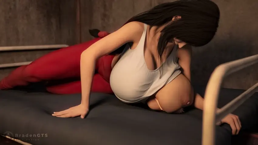 Image 1girls,big_breasts,breasts,breasts_out,clothing,female,light-skinned_female,light_skin,long_hair,1boy,male,size_difference,huge_breasts,light-skinned_male,bed,3d,final_fantasy,final_fantasy_vii,tifa_lockhart,giantess,cloud_strife,macro,trapped,bradengts,trapped_under_breasts