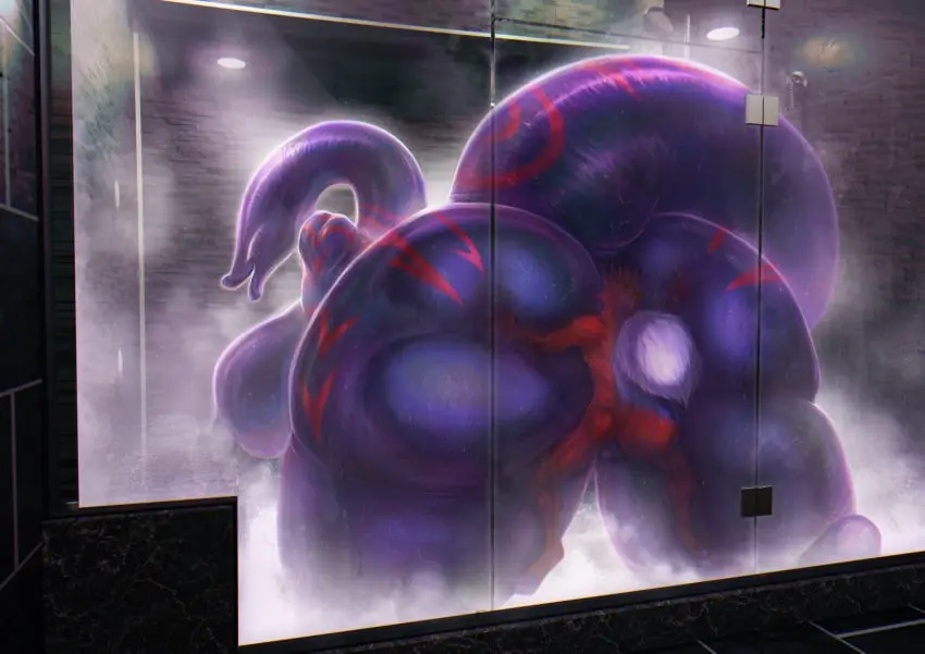 Image big_breasts,breasts,female,hi_res,male,nude,tail,sex,duo,muscular,digital_media_(artwork),tattoo,balls,hair,anthro,lips,demon,absurd_res,canid,canine,fur,genitals,mammal,black_skin,muscular_anthro,black_body,bathroom,dominant,steam,against_surface,on_glass,dominant_female,fox,red_body,glass,annelid,jinn,leech,yetzer_hara,inkor,inkor_(artist)
