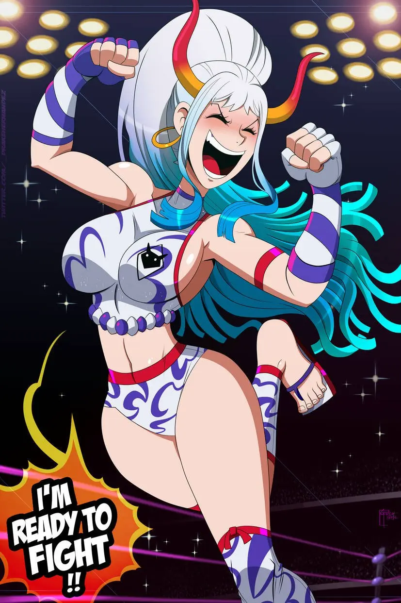 Image big_breasts,blush,breasts,clothed,clothing,female,female_only,hi_res,large_breasts,long_hair,open_mouth,white_hair,female_focus,thick_thighs,one_piece,yamato_(one_piece),horns,bare_shoulders,bare_thighs,color,text,tagme,shounen_jump,english_text,fingerless_gloves,text_bubble,bare_legs,wrestling,bare_arms,wrestling_ring,bad_anatomy,great_dude