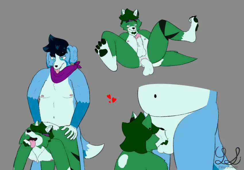 Image hi_res,nipples,male,oral,penis,tongue,sex,duo,fellatio,male/male,belly,jewelry,balls,anthro,necklace,excited,canid,canine,canis,domestic_dog,genitals,mammal,wolf,paws,penile,flirting_look,molosser,kerchief,bandana,mountain_dog,bernese_mountain_dog,swiss_mountain_dog,rookie_heartblue,yose_stones,yose_stones_(character)
