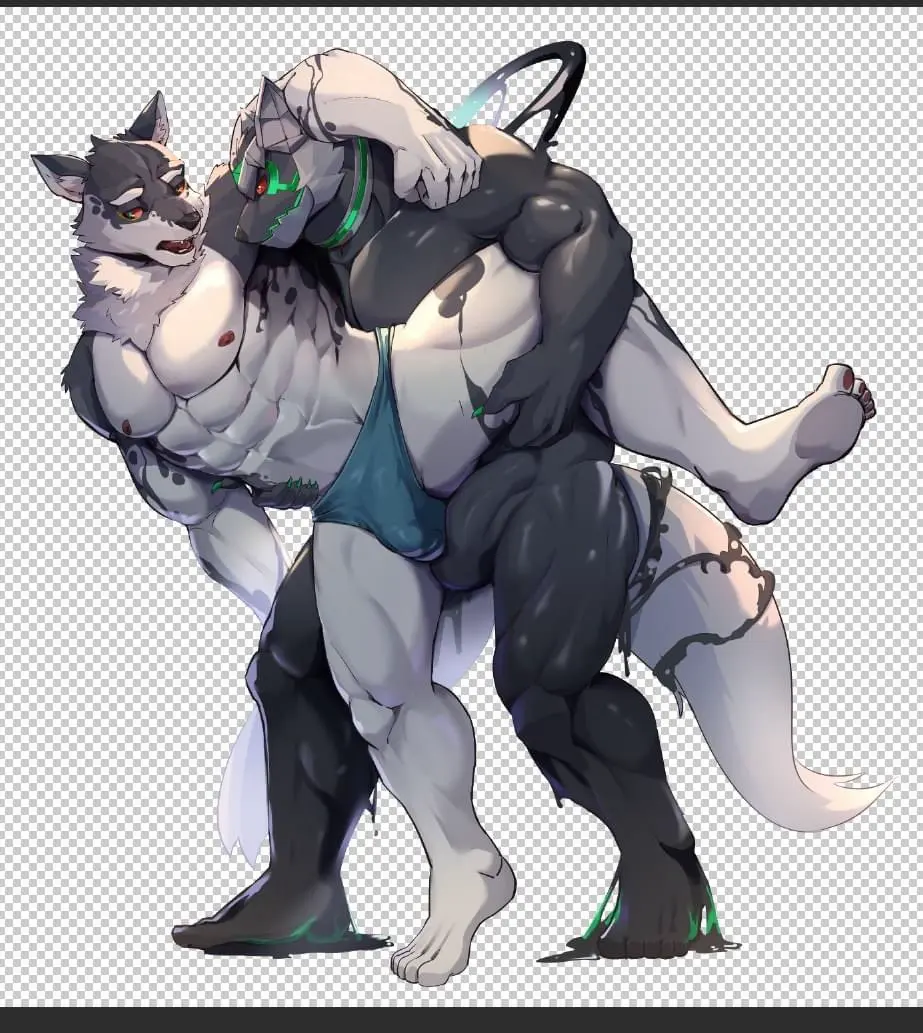 Image clothing,nipples,male,underwear,duo,erection,muscular,muscular_male,male/male,anthro,green_eyes,bulge,penis_outline,canid,canine,canis,domestic_dog,mammal,muscular_anthro,pecs,skinsuit,tight_clothing,thong,bodysuit,slime,abs,genital_outline,detailed_bulge,erection_under_clothing,lifewonders,spitz,husky,nordic_sled_dog,red_sclera,selfcest,live_a_hero,square_crossover,black_and_white_fur,supervillain,echo870611,monomasa