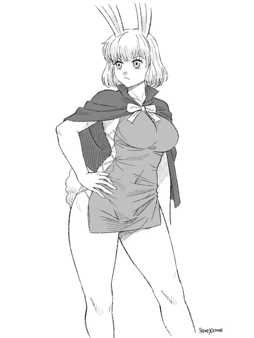 Image big_breasts,breasts,female,female_only,one_piece,anthro,rabbit_ears,black_and_white,2024,rabbit_tail,rabbit_girl,rabbit_humanoid,carrot_(one_piece),honexstage