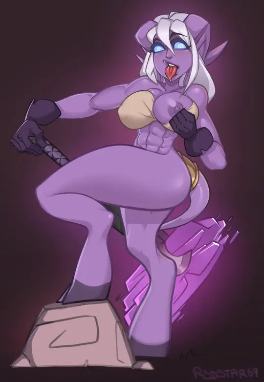 Image 1girls,big_breasts,breasts,female,solo,white_hair,tongue_out,tongue,athletic,purple_skin,warcraft,world_of_warcraft,athletic_female,blizzard_entertainment,draenei,r3dstar,yrel