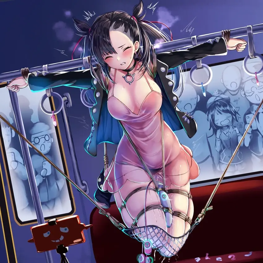 Image blush,breasts,female,highres,large_breasts,smile,2girls,black_hair,male,multiple_girls,pokemon,short_hair,choker,earrings,hat,grin,jewelry,outstretched_arms,dress,pussy_juice,closed_eyes,medium_hair,condom,twintails,multiple_boys,sex_toy,alternate_breast_size,see-through,bondage,phone,beret,6+boys,cellphone,smartphone,bound,facial_hair,vibrator,moustache,^^^,asymmetrical_bangs,gloria_(pokemon),pokemon_ss,pink_dress,hitachi_magic_wand,used_condom,train_interior,twitching,rotom_phone,marnie_(pokemon),rotom,^_^,remote_control_vibrator,monikano