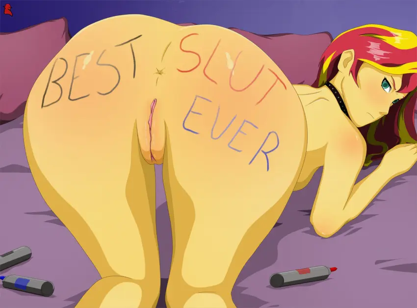 Image 1girls,female,female_only,hi_res,highres,human,looking_at_viewer,pussy,red_hair,ass,anus,completely_nude,pose,bed,indoors,bedroom,collar,nudity,angry,angry_face,cletus222,equestria_girls,friendship_is_magic,hasbro,my_little_pony,exposed,exposed_ass,exposed_pussy,writing_on_ass,writing_on_body,writing_on_skin,writing,writing_on_butt,marker,sunset_shimmer,pillows,posed