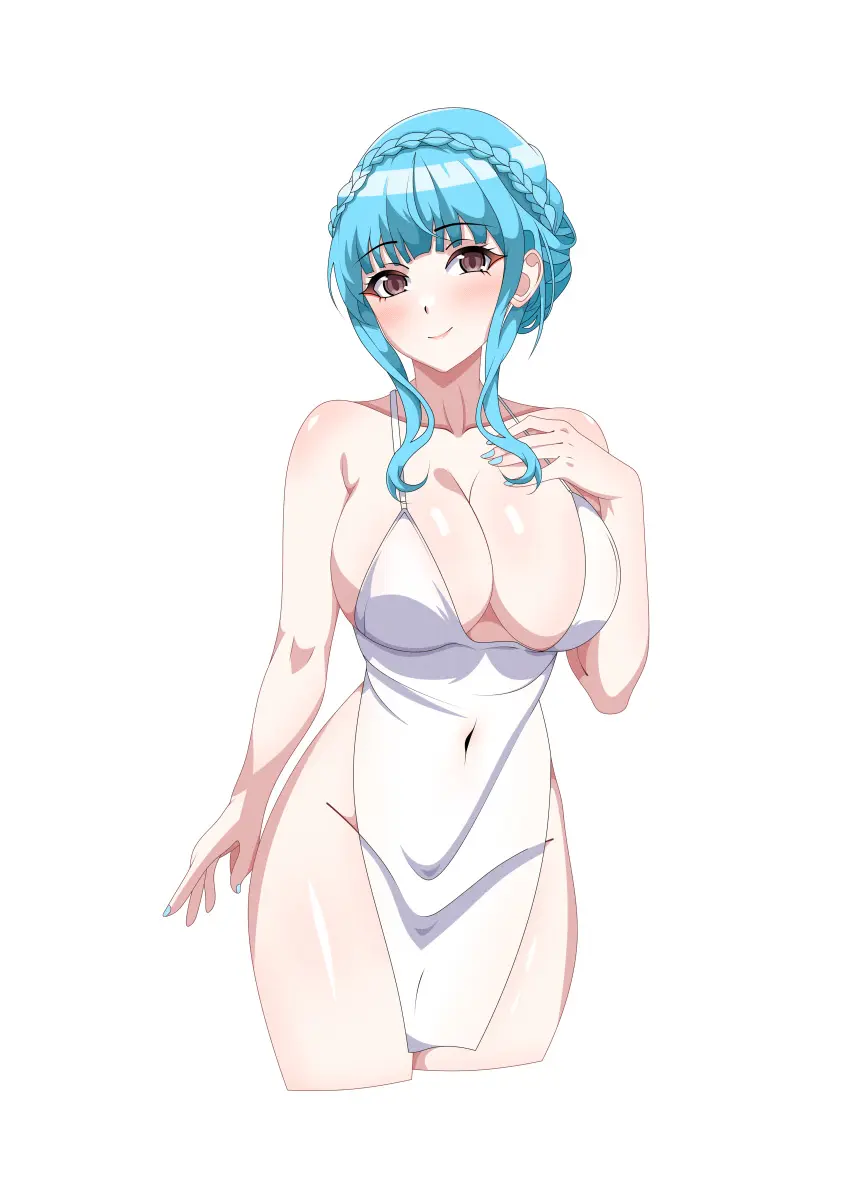 Image 1girls,breasts,female,female_only,large_breasts,looking_at_viewer,smile,solo,white_background,bangs,blue_hair,short_hair,sidelocks,thighs,bare_thighs,cleavage,dress,nail_polish,nintendo,braid,light_blue_hair,alternate_costume,covered_navel,fire_emblem,fire_emblem:_three_houses,blue_nails,commission,hand_on_own_chest,pelvic_curtain,marianne_von_edmund,hazaky