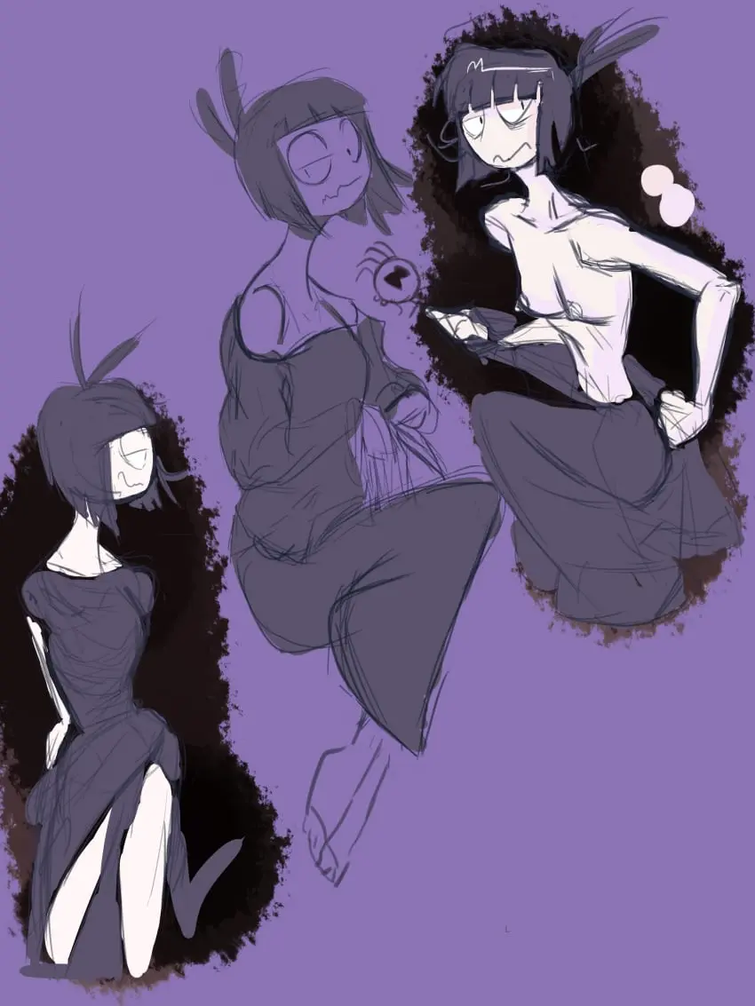 Image 1girls,breasts,female,nipples,dress,pale-skinned_female,topless,goth,goth_girl,adult_swim,long_legs,spider,creepy_susie,the_oblongs