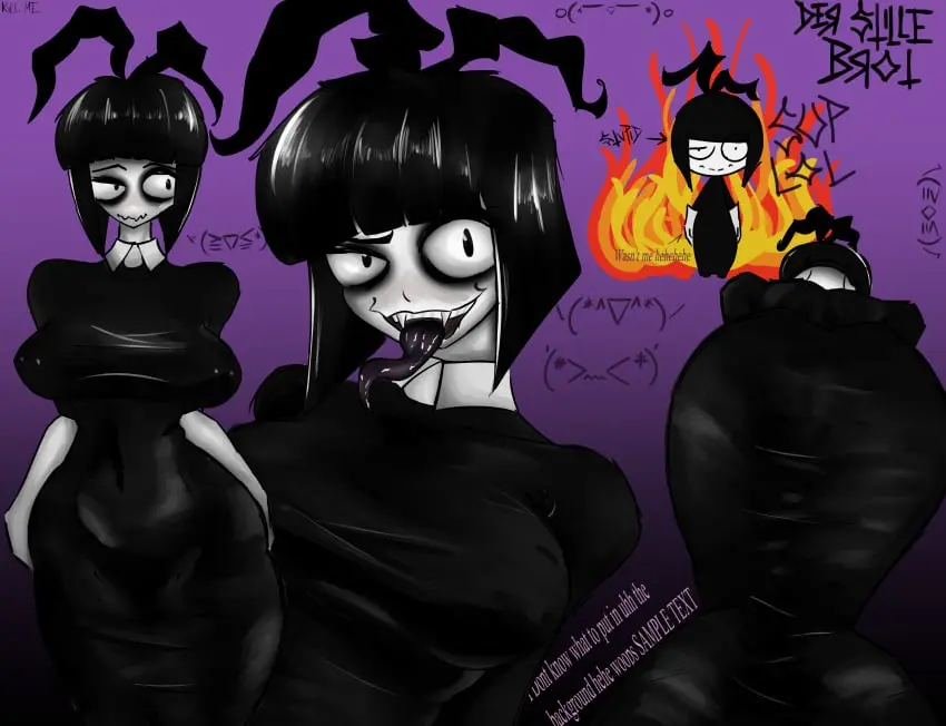 Image 1girls,big_breasts,breasts,female,tongue_out,ass,big_ass,hips,drooling,fangs,goth,goth_girl,fire,horny,adult_swim,panties_visible_through_clothing,creepy_susie,the_oblongs,under_view