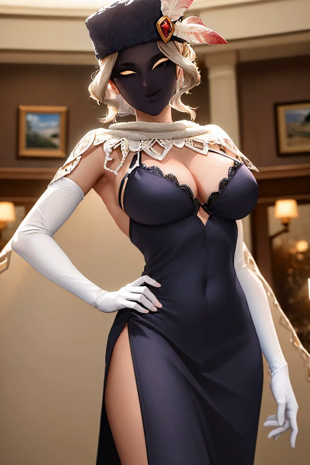 Image female,looking_at_viewer,ai_generated,video_games,skullgirls,black_dahlia,justtnp