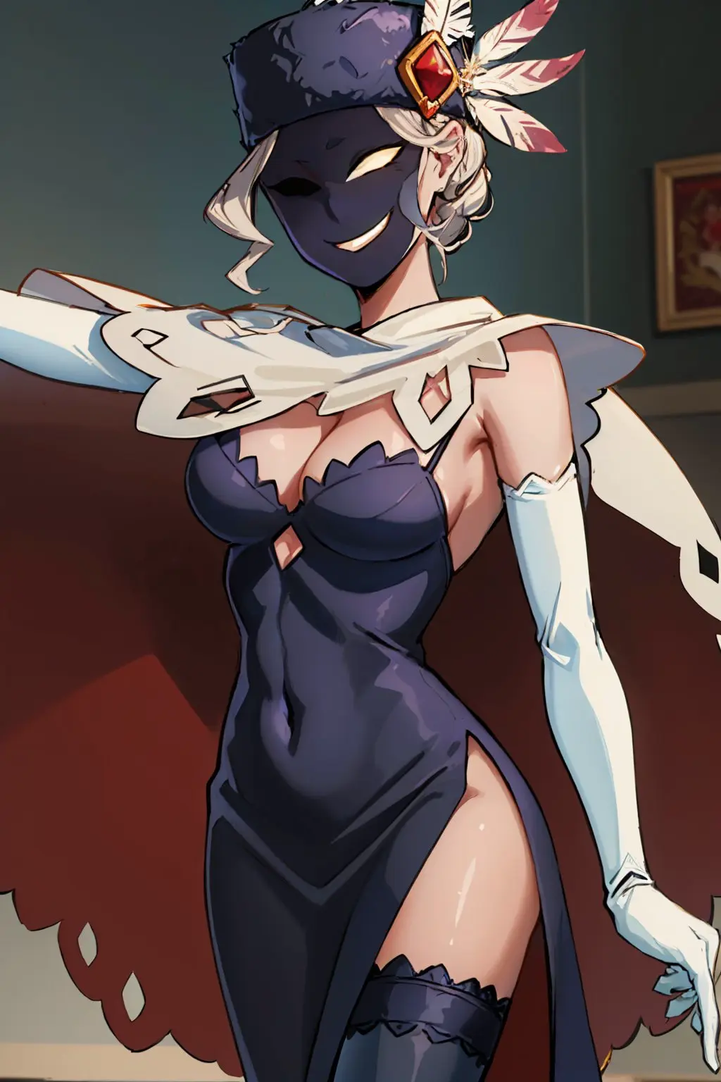 Image female,looking_at_viewer,ai_generated,video_games,skullgirls,black_dahlia,justtnp