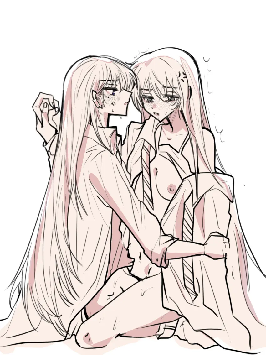 Image blush,breasts,collared_shirt,female,highres,long_hair,nipples,open_clothes,open_mouth,open_shirt,shirt,2girls,multiple_girls,navel,sweat,bra,underwear,futanari,intersex,collarbone,medium_breasts,mole,school_uniform,sweatdrop,mole_under_eye,monochrome,straddling,oerba_yun_fang,holding_hands,necktie,anger_vein,bra_lift,commentary,chinese_commentary,futa_with_female,twitching,bang_dream!,implied_futa,earclip,undone_necktie,sleeves_past_elbows,single_off_shoulder,4711_(xx),bang_dream!_it's_mygo!!!!!,chihaya_anon,shiina_taki,haneoka_school_uniform