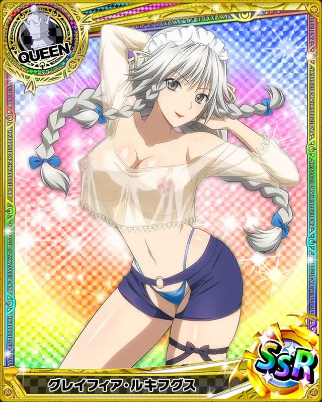 Image 1girls,big_breasts,breasts,female,female_only,light-skinned_female,nipples,no_bra,solo,silver_hair,high_school_dxd,card_(medium),grayfia_lucifuge,casual_clothes,mobage_cards