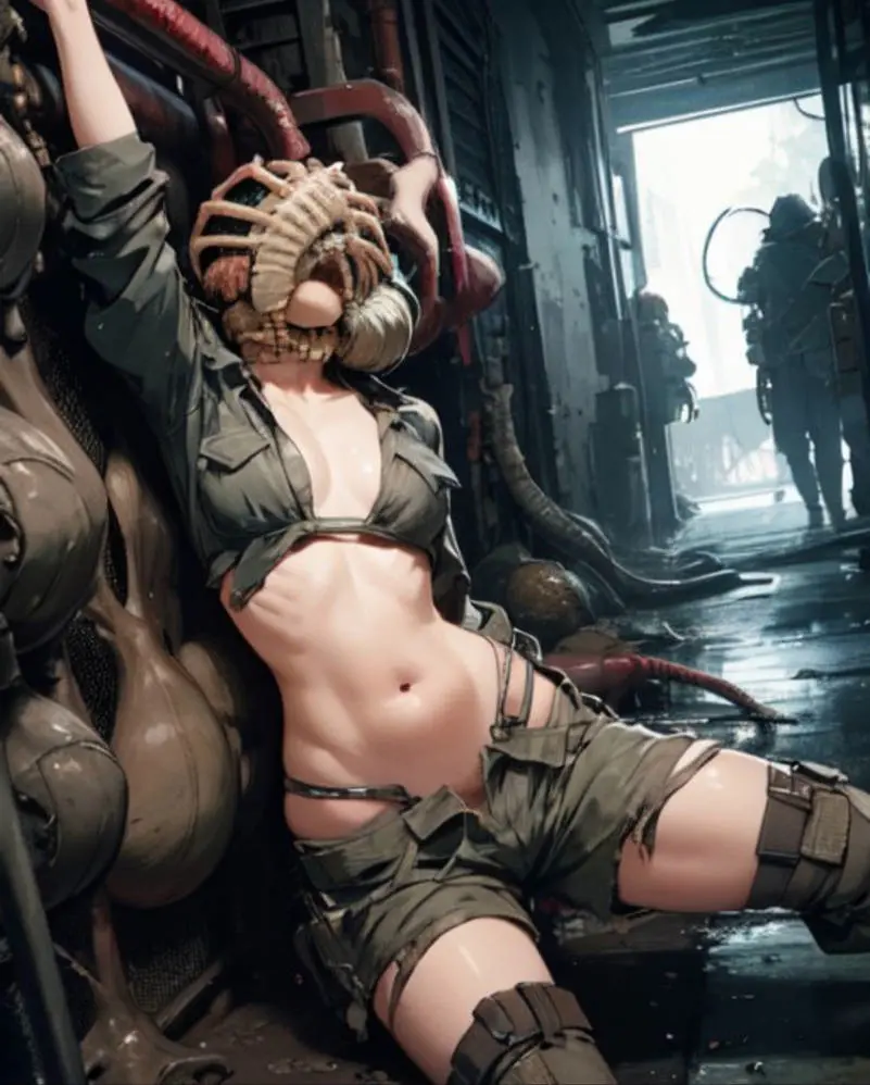 Image 1girls,breasts,female,small_breasts,ai_generated,belly,belly_button,alien,ripped_clothing,alien_(franchise),veltro01,facehugger,soldierrnoral