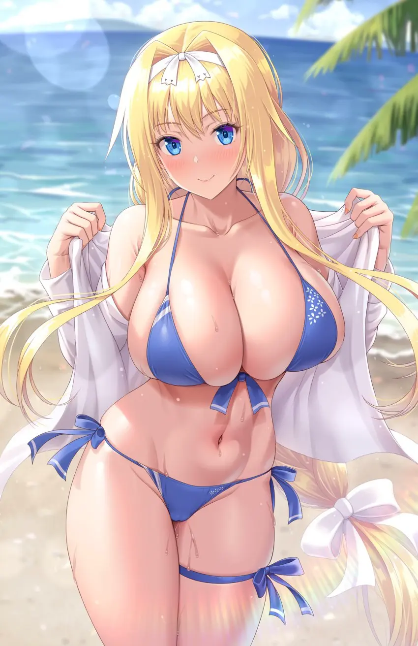 Image 1girls,breasts,female,human,large_breasts,light-skinned_female,light_skin,long_hair,very_long_hair,blue_eyes,bikini,thick_thighs,wide_hips,cleavage,huge_breasts,blonde_hair,fit,fit_female,hourglass_figure,slim_waist,female_human,variant_set,sword_art_online,alice_schuberg,kawase_seiki