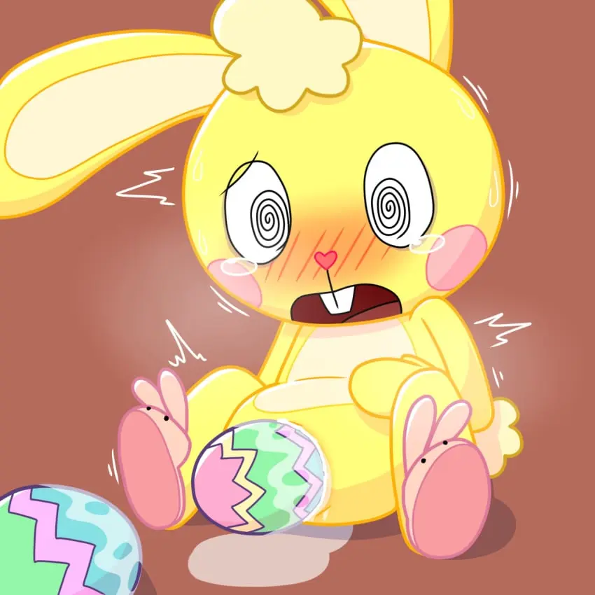 Image blush,hi_res,solo,1boy,male,male_only,anthro,bodily_fluids,rabbit,egg,egg_laying,nippleless,happy_tree_friends,adult,cuddles_(htf),letsgetc00king