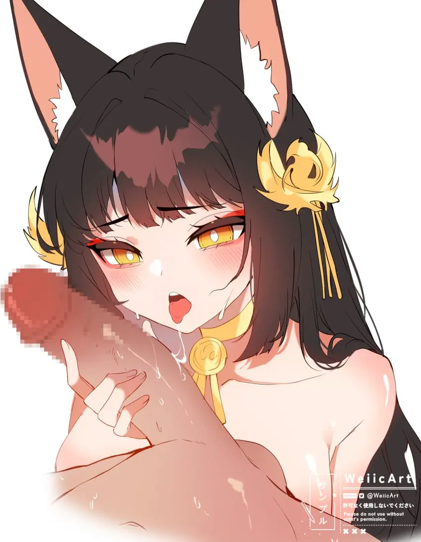 Image female,highres,absurdres,cum,cum_in_mouth,cum_string,oral,penis,fellatio,censored,precum,fox_girl,azur_lane,nagato_(azur_lane)