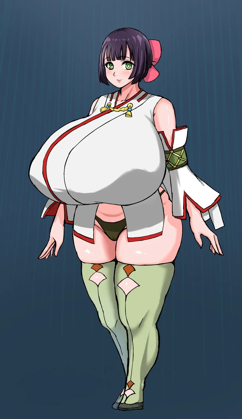 Image 1girls,big_breasts,breasts,female,large_breasts,solo,standing,thighhighs,panties,thick_thighs,thighs,voluptuous,clothed_female,huge_breasts,breasts_bigger_than_head,hyper_breasts,green_eyes,busty,curvy,curvy_body,curvy_female,curvy_figure,detached_sleeves,medium_hair,skindentation,sleeveless,curvaceous,legwear,front_view,full_body,top_heavy,hooves,armwear,simple_shading,cleft_of_venus,bob_cut,wide_sleeves,front_heavy_breasts,subtle_pussy,tareme,aliasing,marvelous,jaggy_lines,green_legwear,green_thighhighs,kandagawa_jet_girls,misuda_inori,no_toes,yojo_shinshi