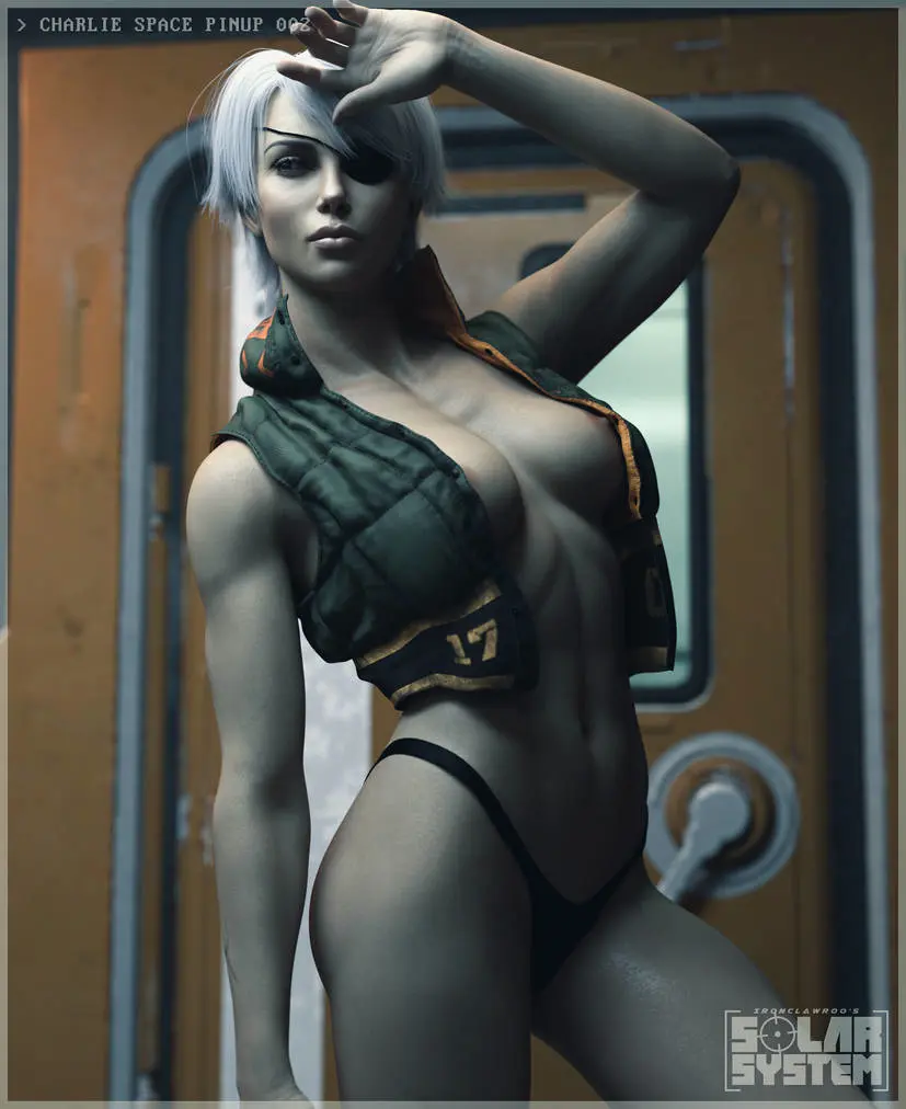 Image 1girls,female,white_hair,panties,original,3d,black_panties,eyepatch,vest,ironclawroo,charlie_(ironclawroo)