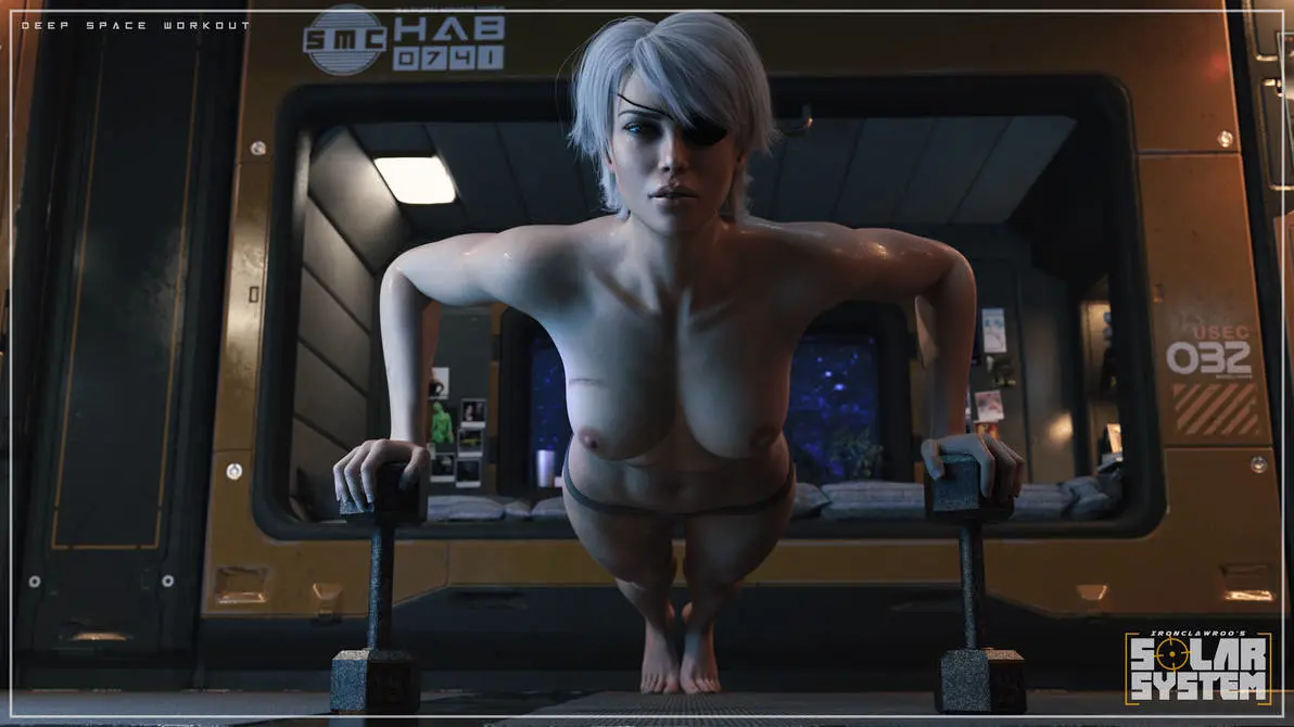 Image 1girls,female,grey_hair,short_hair,original,3d,topless,topless_female,eyepatch,ironclawroo,charlie_(ironclawroo)