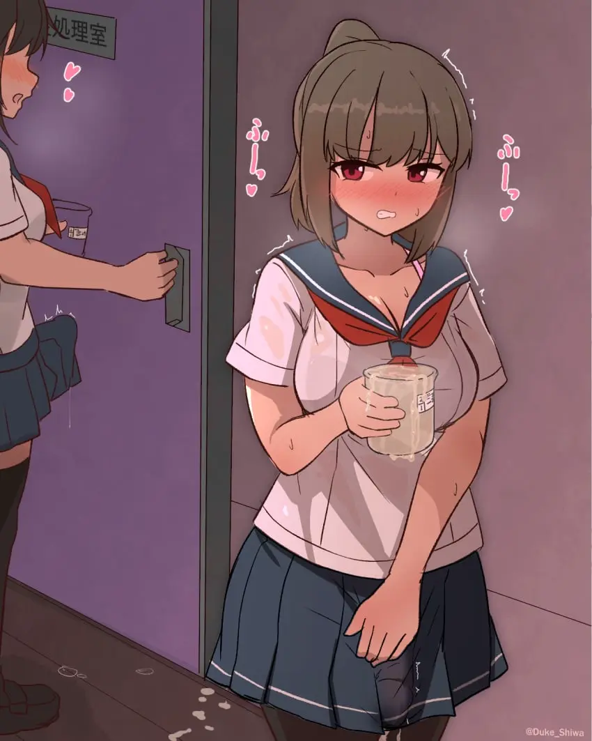 Image blush,breasts,clothed,clothing,highres,light_skin,mostly_clothed,open_mouth,red_eyes,shirt,standing,animal_ears,black_hair,cum,multiple_girls,penis,sweat,thighhighs,bra,underwear,big_penis,duo,erection,futanari,intersex,light-skinned_futa,solo_focus,teeth,medium_breasts,original,heavy_breathing,school_uniform,futa_only,brown_hair,trembling,clenched_teeth,indoors,bulge,erection_under_clothes,cumdrip,skirt,precum,short_sleeves,white_shirt,commentary_request,heart,blue_skirt,fully_clothed,2futas,pantyhose,after_orgasm,covering_crotch,black_thighhighs,bra_strap,tenting,covering_privates,bra_visible_through_clothes,black_pantyhose,sailor_collar,after_masturbation,cum_in_container,door,pink_bra,blue_sailor_collar,after_ejaculation,beaker,duke_shiwa,holding_beaker,shiwa_kou