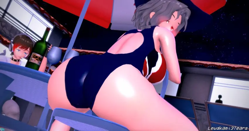 Image big_breasts,blush,breasts,female,grey_hair,hi_res,looking_at_viewer,1boy,blue_eyes,male,red_hair,big_butt,bubble_butt,watermark,thick_ass,original_character,3d,ass_focus,koikatsu,anime,anime_style,night_sky,legs_spread,partially_clothed_female,fully_clothed_male,competition_swimsuit,lewdkami3tears,narukami_(lewdkami3tears),sapphire_parker_(lewdkami3tears)