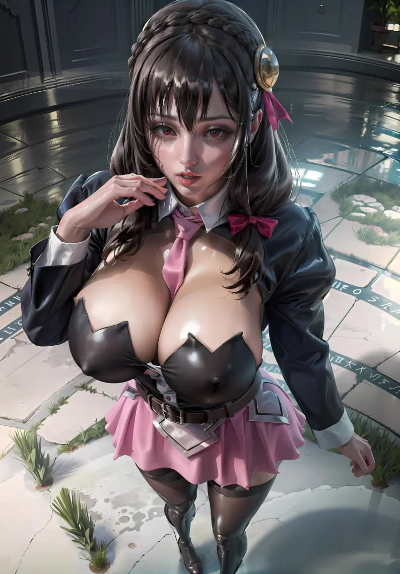 Image 1girls,breasts,female,large_breasts,solo,ai_generated,solo_female,tagme,ribbon,girls_only,ribbons,kono_subarashii_sekai_ni_shukufuku_wo!,yunyun_(konosuba)