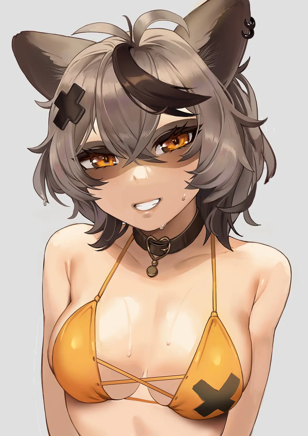 Image breasts,female,light_skin,looking_at_viewer,simple_background,smile,short_hair,sweat,bikini,two_tone_hair,virtual_youtuber,teeth,tagme,medium_breasts,swimsuit,half-closed_eyes,sweatdrop,two-tone_hair,ear_piercing,bikini_top,neckwear,swimwear,indie_virtual_youtuber,nervous_smile,tagme_(artist),messy_hair,light_skinned_female,average_breasts,fluffy_ears,whisperingfornothing,snuffy,wfn_art(artist)