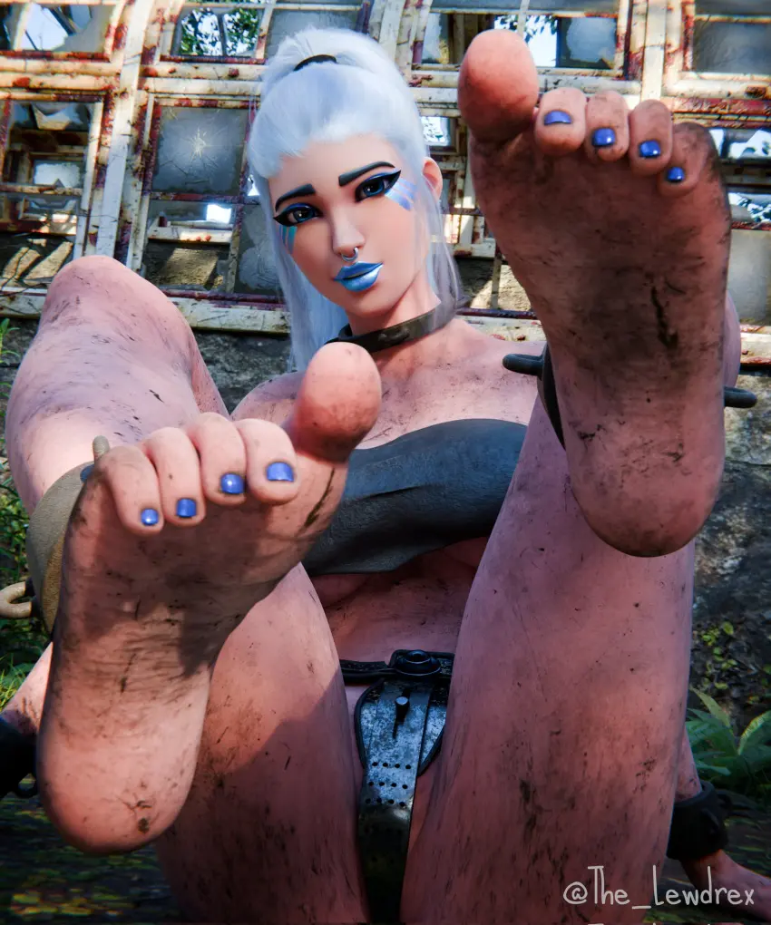 Image barefoot,feet,fortnite,foot_fetish,3d,soles,makeup,dirty,dirty_feet,toenail_polish,toes,foot_focus,ark_(fortnite),lewdrex