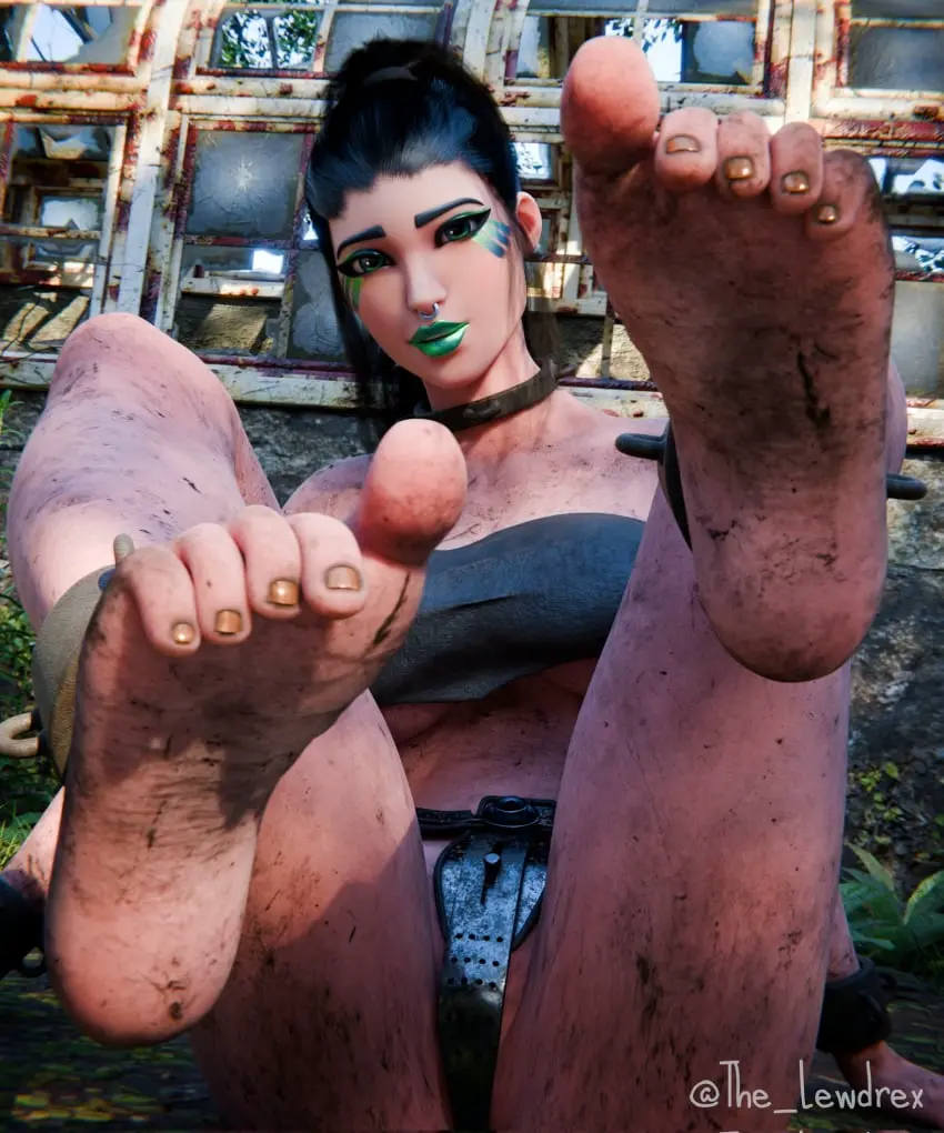 Image 1girls,female,female_only,barefoot,feet,fortnite,foot_fetish,3d,soles,makeup,dirty,dirty_feet,toenail_polish,toes,foot_focus,chastity_belt,ark_(fortnite),d'ark_(fortnite),female_chastity,lewdrex