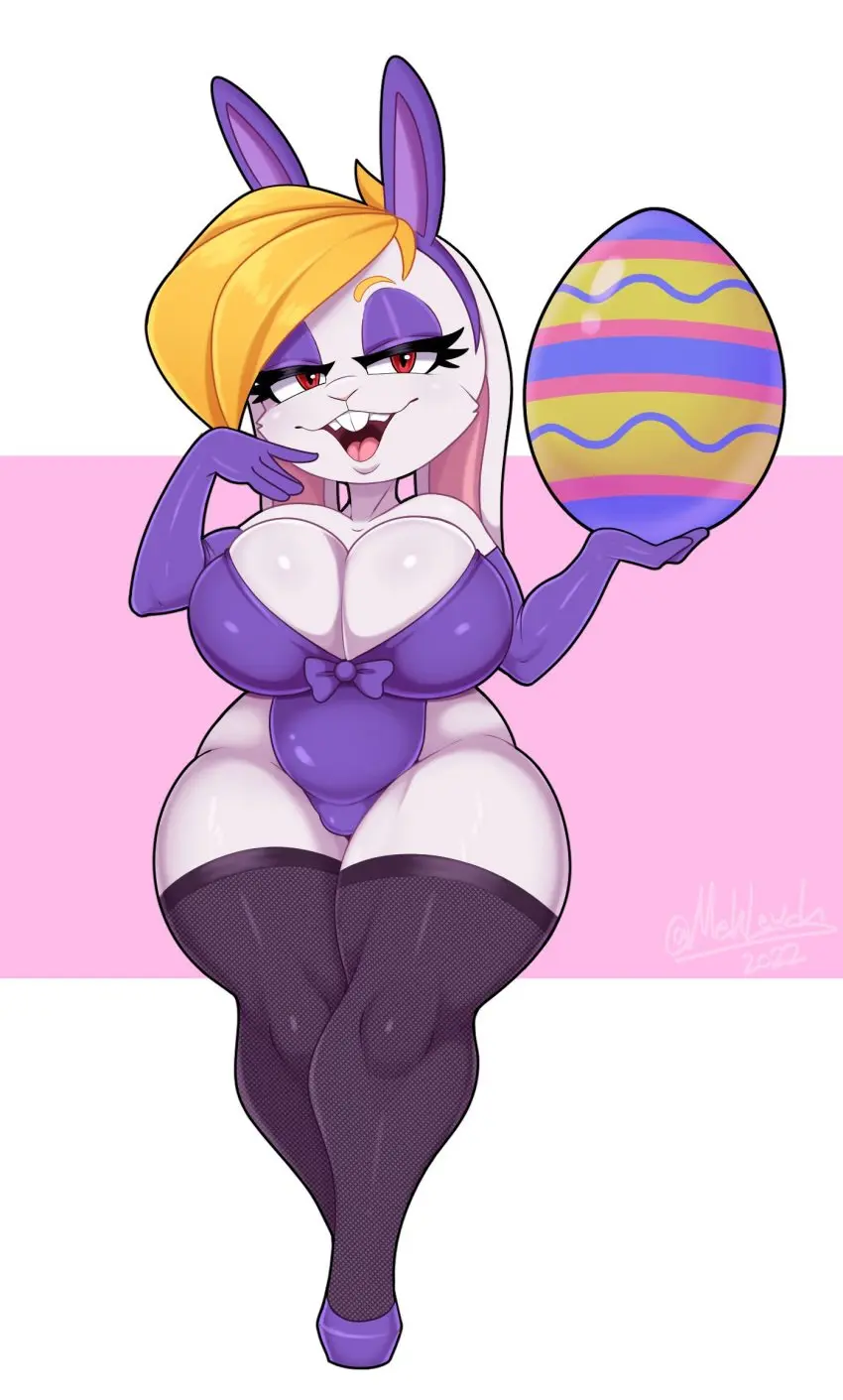 Image 1girls,big_breasts,breasts,female,looking_at_viewer,open_mouth,red_eyes,furry,thick_thighs,voluptuous,anthro,blonde_hair,voluptuous_female,bunny_ears,bunny_girl,rabbit_ears,mario_(series),nintendo,high_heels,latex,eyeshadow,makeup,bunnysuit,fishnets,jpeg,blonde_hair_female,blonde_female,furry_only,rabbit,latex_gloves,rabbit_tail,rabbit_girl,bunny_costume,bunny,egg,rabbit_humanoid,mehdrawings,purple_eyeshadow,super_mario_odyssey,broodal,hariet_(mario)